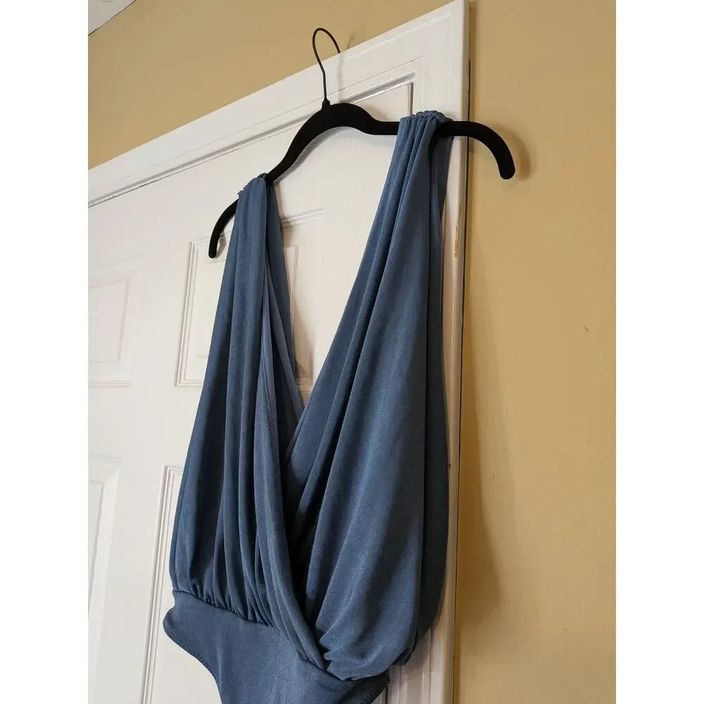 Free People Intimately Night Owl Bodysuit Size XS Blue Draped Sleeveless Top